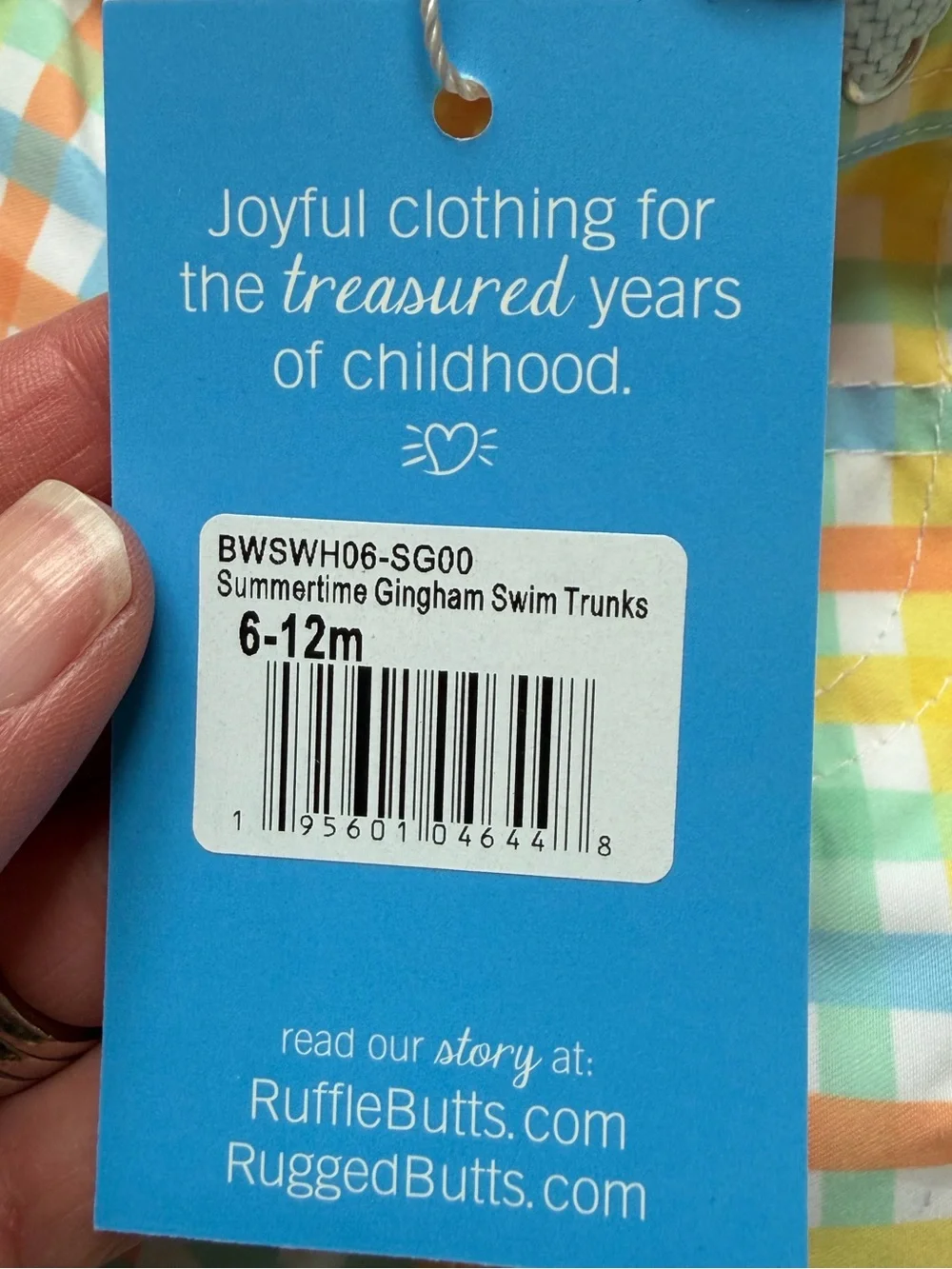 NWT RuggedButts Colorful Summertime Gingham Pull-On Swim Trunks Boys 6-12M